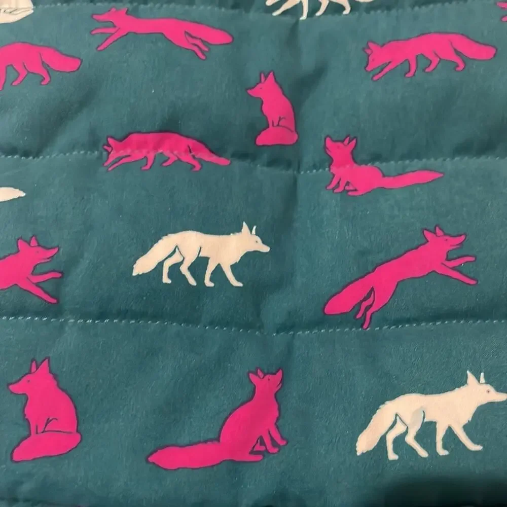 Hatley 5 green hot pink white fox vest ruffled hemline nwot